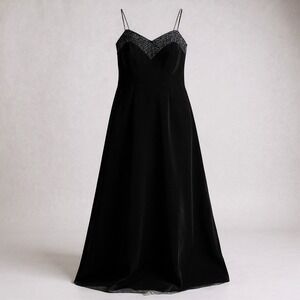 Vintage Dave & Johnny Maxi Velvet Dress Sz 9/10 Black Beaded Formal Bride Mother
